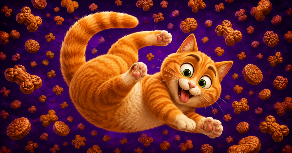 Un chat et ses croquettes