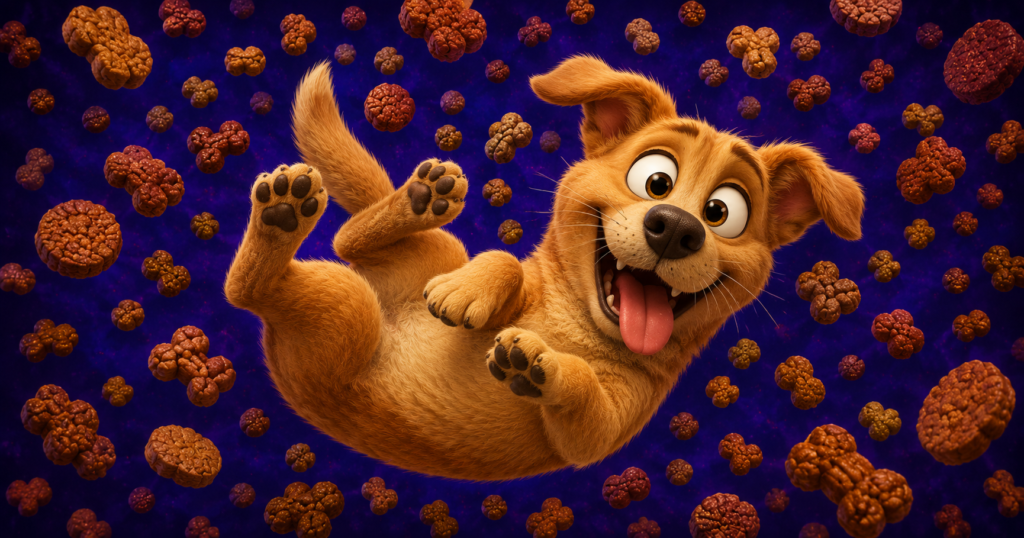 Un chien et ses croquettes